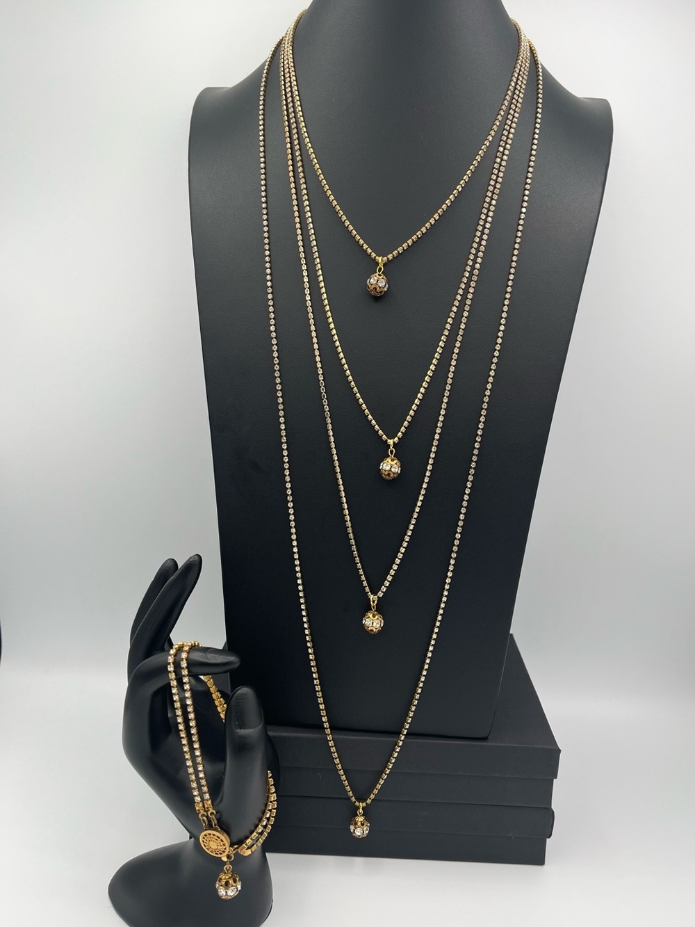 Signed Miriam Haskell 4-Strand Rhinestone & Filigree Bead Necklace/Bracelet Mint